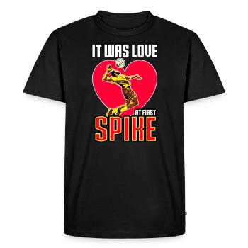 Volleyball It Was Love At First Spike - Men's Premium Organic T-Shirt - black - Front - Nico (187cm)