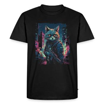 Katze Cyber Cat Katzen Punk - Men's Premium Organic T-Shirt - black - Front - Nico (187cm)