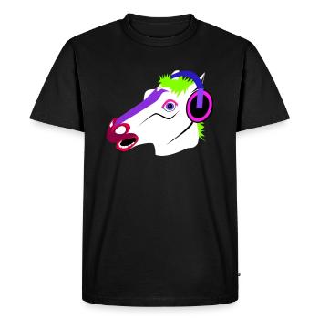 Funny horse head with headphones - Men's Premium Organic T-Shirt - black - Front - Nico (187cm)