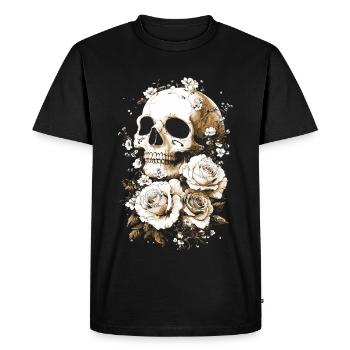 Crâne crâne avec des os de roses - T-shirt Premium bio Homme - noir - Devant - Nico (187cm)