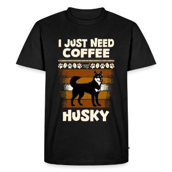 just need dog and coffee - husky - Men's Premium Organic T-Shirt - black - Front - Nico (187cm)