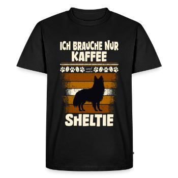 Sheltie Dog and Coffee - Men's Premium Organic T-Shirt - black - Front - Nico (187cm)