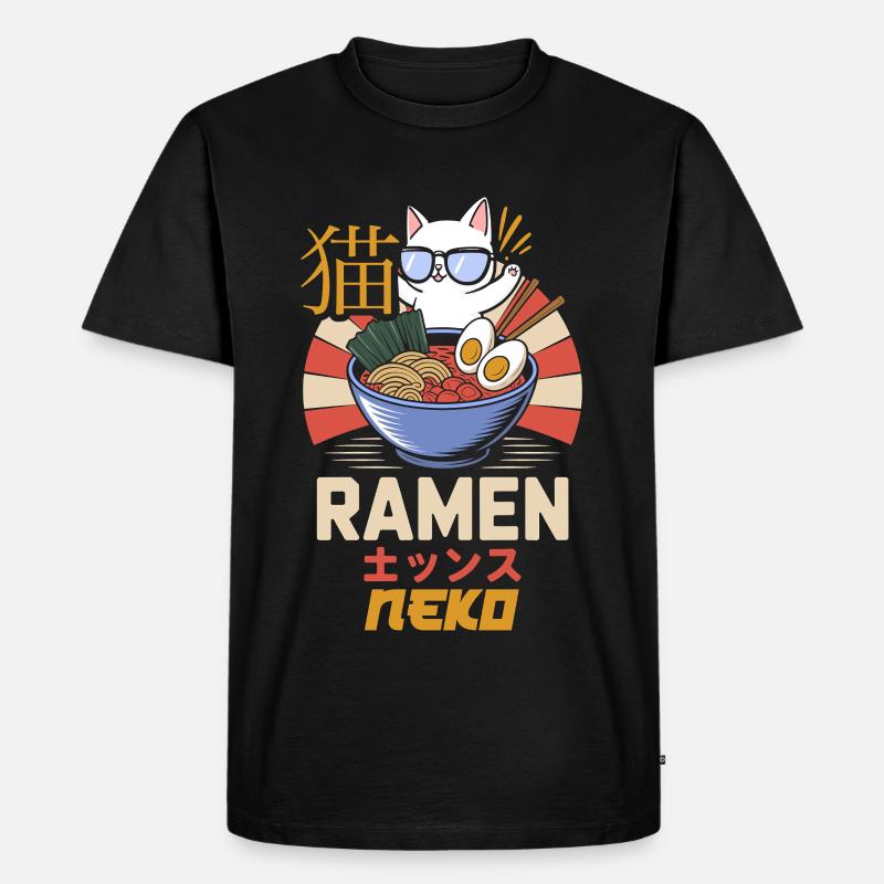 Ramen Cat - Japanese Script - Men's Premium Organic T-Shirt - black