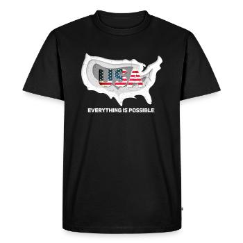 Carte des États-Unis avec le drapeau américain et l’inscription - T-shirt Premium bio Homme - noir - Devant - Nico (187cm)