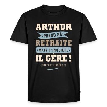 Arthur humour retraite cadeau retraité - T-shirt Premium bio Homme - noir - Devant - Nico (187cm)