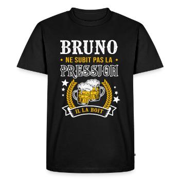 Bruno bière cadeau humour bruno - T-shirt Premium bio Homme - noir - Devant - Nico (187cm)