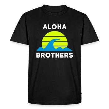 Frères Aloha (soleil avec lignes, vagues) - T-shirt Premium bio Homme - noir - Devant - Nico (187cm)