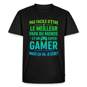 Super Papa Gamer Geek Gaming idée cadeau père - T-shirt Premium bio Homme - noir - Devant - Nico (187cm)