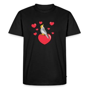 Perruche nymphe avec coeur - T-shirt Premium bio Homme - noir - Devant - Nico (187cm)