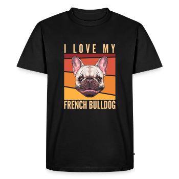 Français Bulldog, j’adore mon bulldog Français - T-shirt Premium bio Homme - noir - Devant - Nico (187cm)