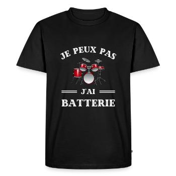 t shirt je peux pas j ai batterie humour batteur - T-shirt Premium bio Homme - noir - Devant - Nico (187cm)