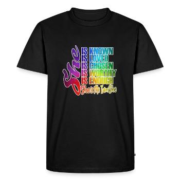 Elle est connue, elle est aimée, elle est assez - T-shirt Premium bio Homme - noir - Devant - Nico (187cm)