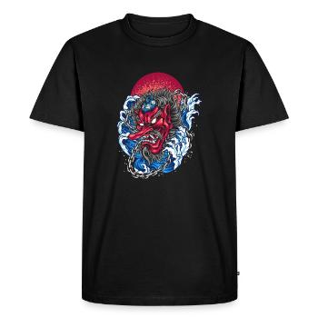 Démon japonais Dans l’océan avec une grande vague - T-shirt Premium bio Homme - noir - Devant - Nico (187cm)