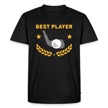 Meilleur joueur (clubs de golf, balle de golf, couronne de laurier) - T-shirt Premium bio Homme - noir - Devant - Nico (187cm)