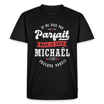 Michaël Parfait Cadeau prenom michael - T-shirt Premium bio Homme - noir - Devant - Nico (187cm)