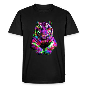 Tiger colorful rainbow - Men's Premium Organic T-Shirt - black - Front - Nico (187cm)