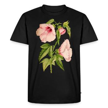 Hibiscus, botanical illustration in vintage style - Men's Premium Organic T-Shirt - black - Front - Nico (187cm)