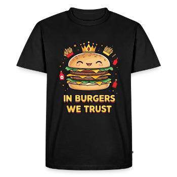 In Burgers We Trust - Funny Burger Design - Men's Premium Organic T-Shirt - black - Front - Nico (187cm)
