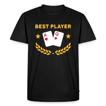 Meilleur joueur (cartes à jouer, étoiles, couronne de laurier) - T-shirt Premium bio Homme - noir - Devant - Nico (187cm)