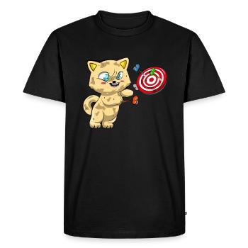 Cat Playing Darts - Men's Premium Organic T-Shirt - black - Front - Nico (187cm)