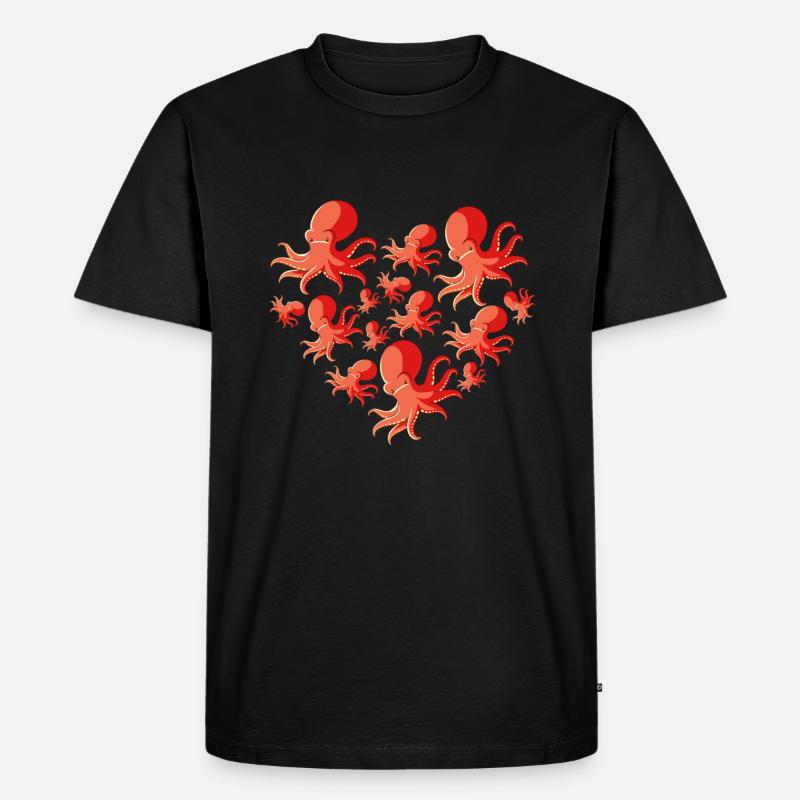 Herz Krake Octopus - Männer Premium Bio T-Shirt - Schwarz