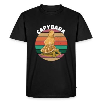 Capybara chevauche une tortue - T-shirt Premium bio Homme - noir - Devant - Nico (187cm)