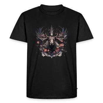Cerf d’élan nature forêt scandinave - T-shirt Premium bio Homme - noir - Devant - Nico (187cm)