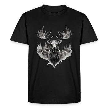 Cerf d’élan nature forêt scandinave - T-shirt Premium bio Homme - noir - Devant - Nico (187cm)