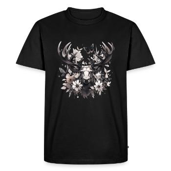 Cerf d’élan nature forêt scandinave - T-shirt Premium bio Homme - noir - Devant - Nico (187cm)