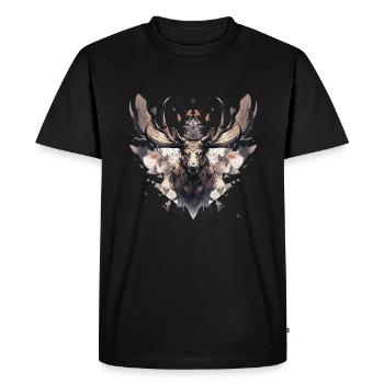 Cerf d’élan nature forêt scandinave - T-shirt Premium bio Homme - noir - Devant - Nico (187cm)