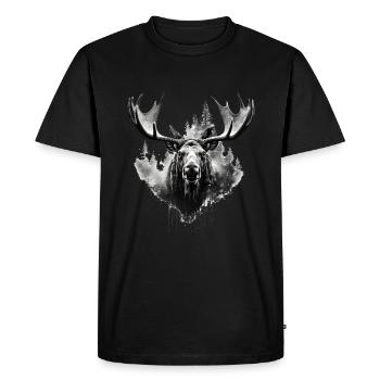 Cerf d’élan nature forêt scandinave - T-shirt Premium bio Homme - noir - Devant - Nico (187cm)