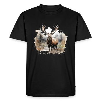 Cerf d’élan nature forêt scandinave - T-shirt Premium bio Homme - noir - Devant - Nico (187cm)