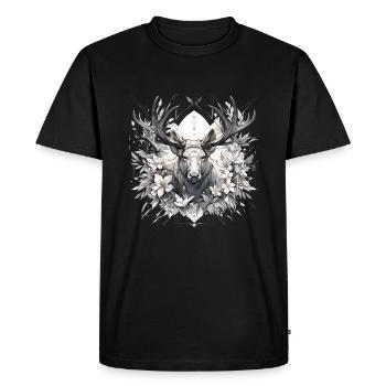 Cerf d’élan nature forêt scandinave - T-shirt Premium bio Homme - noir - Devant - Nico (187cm)