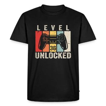 Niveau 36 Débloqué Cadeau d’anniversaire de 36 ans - T-shirt Premium bio Homme - noir - Devant - Nico (187cm)