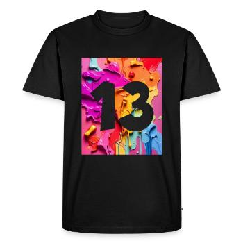 NON. 13 NUMÉRO 13 COLORÉ 13E ANNIVERSAIRE - T-shirt Premium bio Homme - noir - Devant - Nico (187cm)