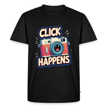 Le clic se produit - Illustration amusante de l’appareil photo - T-shirt Premium bio Homme - noir - Devant - Nico (187cm)