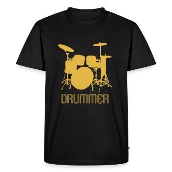 Retro Pop Art drummer.Drumming Kit. Musician Gifts - Men's Premium Organic T-Shirt - black - Front - Nico (187cm)