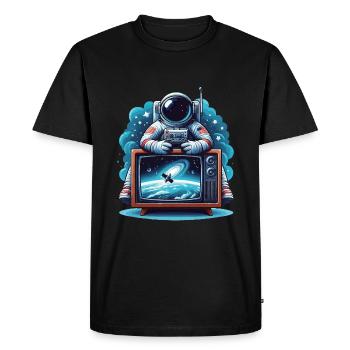 Astronaute devant la télévision cadeau de l’espace extra-atmosphérique - T-shirt Premium bio Homme - noir - Devant - Nico (187cm)