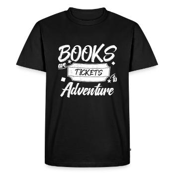 Les livres sont des billets pour l’aventure - La lecture, c’est le pouvoir - T-shirt Premium bio Homme - noir - Devant - Nico (187cm)