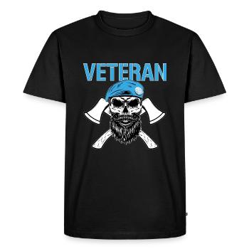 Vétéran - Crâne avec bérets bleus et haches - T-shirt Premium bio Homme - noir - Devant - Nico (187cm)