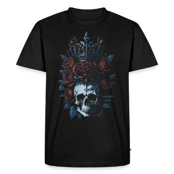 Skull with Crown and Roses Illustration - Men's Premium Organic T-Shirt - black - Front - Nico (187cm)