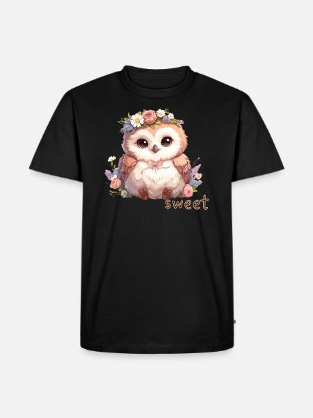 Süße Eule mit Blumen - Männer Premium Bio T-Shirt - Schwarz