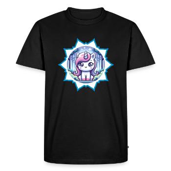 Cute unicorn in the forest with stars - Men's Premium Organic T-Shirt - black - Front - Nico (187cm)