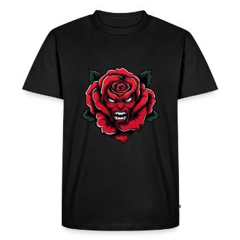 Rose rouge avec visage de diable - T-shirt Premium bio Homme - noir - Devant - Nico (187cm)