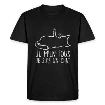 Chat humour Je M'en Fous Doigt D'honneur - T-shirt Premium bio Homme - noir - Devant - Nico (187cm)