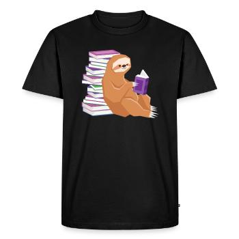Sloth Lazing Read Bookworm Book Student - Men's Premium Organic T-Shirt - black - Front - Nico (187cm)