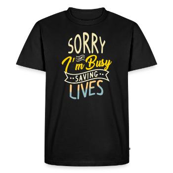 Diligently saving lives Irony Paramedic EMT - Men's Premium Organic T-Shirt - black - Front - Nico (187cm)