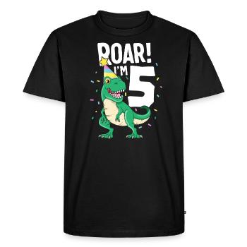Roar je suis 5 TRex anniversaire dinosaure Happy Nine 5ème - T-shirt Premium bio Homme - noir - Devant - Nico (187cm)