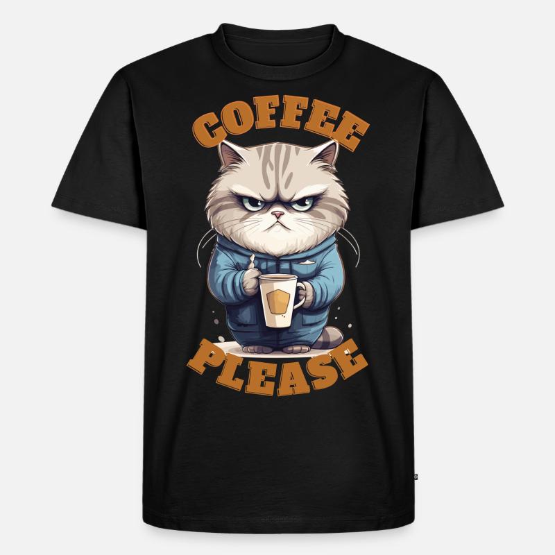 Coffee Please Cat - Männer Premium Bio T-Shirt - Schwarz