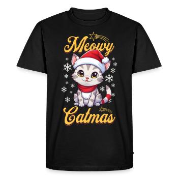 Chat Noël Joyeux Miaou Catmas Laide Mignon - T-shirt Premium bio Homme - noir - Devant - Nico (187cm)